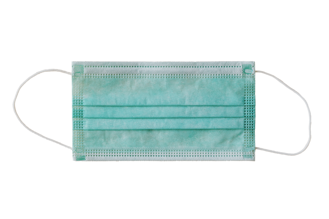 A surgical mask against a white background