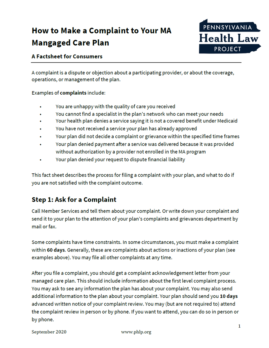 complaint fact sheet cover